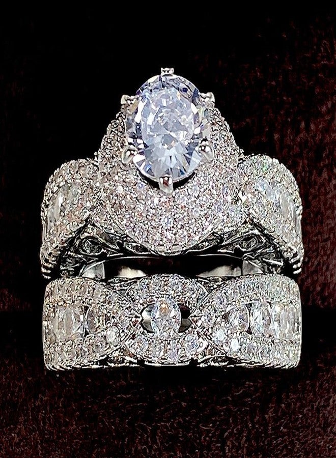 RKKOJJO 925 Sterling Silver Bridal Rings Sets AAA Cubic Zirconia CZ Full Diamond Engagements Rings Wedding 2 Pcs Promise Anniversary White Gold Rings for Women Size 9 - Image 5